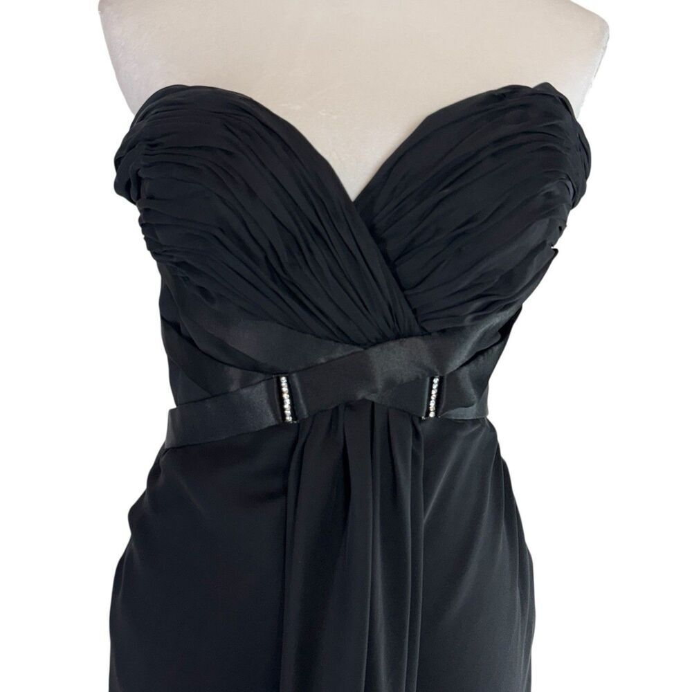La Femme Black Strapless Evening Gown Maxi Dress 2 Cross Back Formal Pageant - Picture 2 of 10
